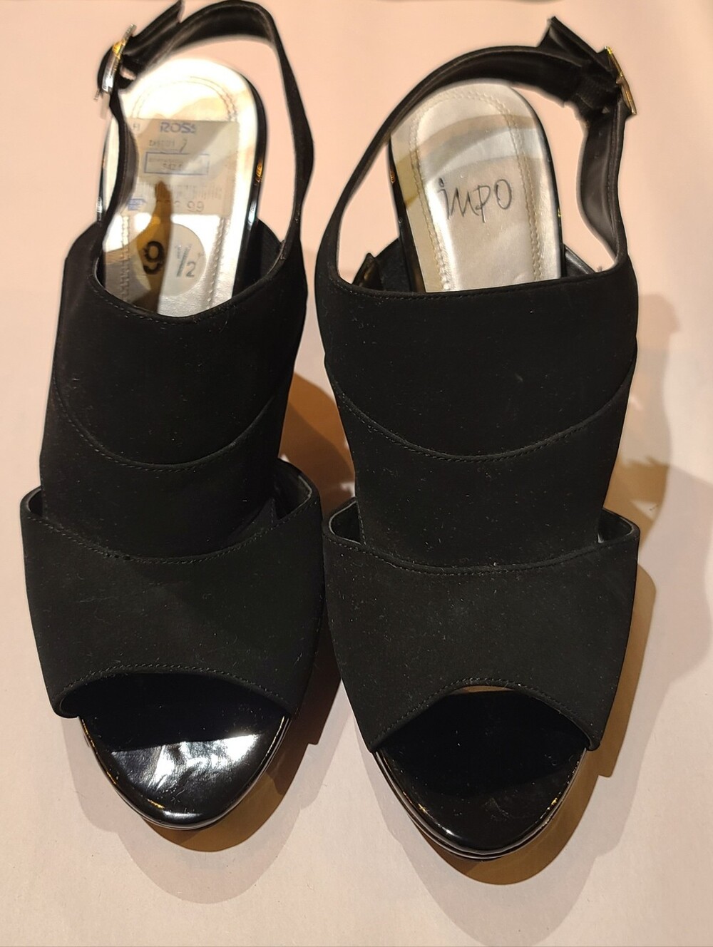Impo Black Open Toe Slingback Stiletto Heels w/ Buckle, Sz 9.5 M